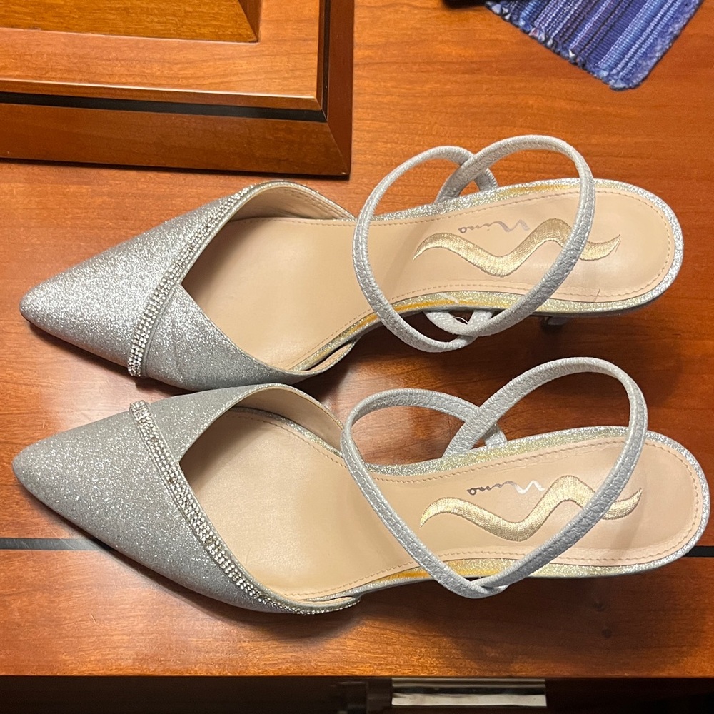 Nina Glittering Silver Strap Heels